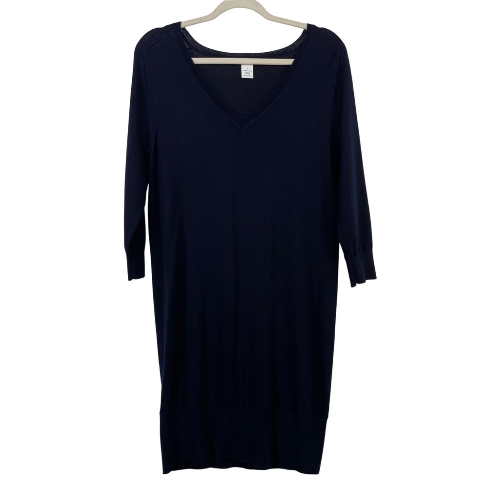 J. Crew Size Small Sweater Dress Black‎ 100% Merino Wool V-Neck 3/4 Sleeve